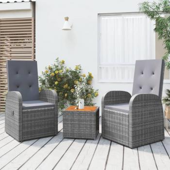 Juego de muebles de jardín 3 pzas Acacia ratán sintético gris