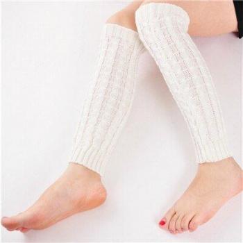 Modische Winterbeine „Streifen & Häkeln“ – einfarbig, für Frauen