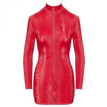 Cottelli Collection Minikleid Kleid Schlangenhaut-Optik Stehkragen langarm rot M