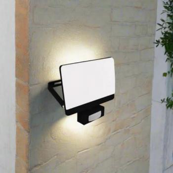 Parry 30W LED PIR Motion Sensor Floodlight Black Body with Full Front White Opal Diffuser 2700lm 4000k