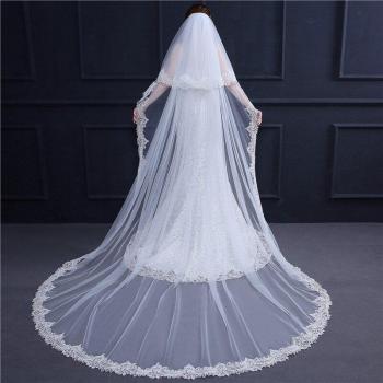 3.8 Meters Long White Cathedral Veil with Lace and Comb