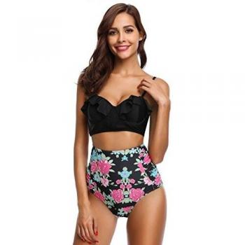 Bikini Sexy SHEKINI para Mujer con Tops de Hoja de Loto y Shorts de Cintura Alta