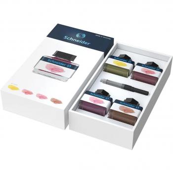 SCHNEIDER 143702 Pastell-Tintengläser Geschenkset 2 4x Tintenglas 15ml, Tintenkonverter