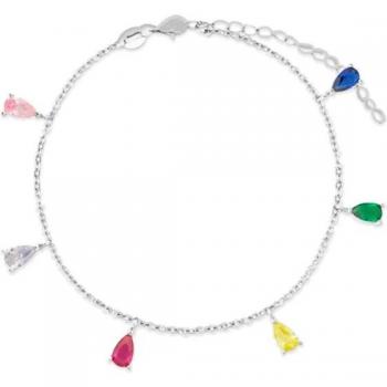 Brazalete de plata ley 925 con charm de gota y cristales verdes