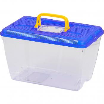 Pecera rectangular transparente con asa y tapa colorada 32.5×21×20