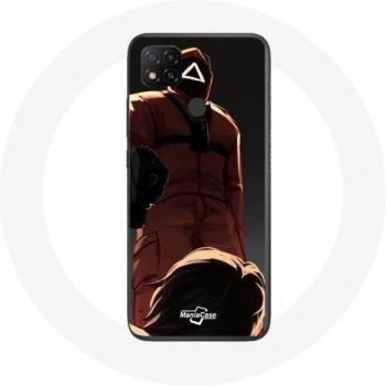 Fundas Redmi 9C Squid Game Soldado Rojo y Máscara Triángulo