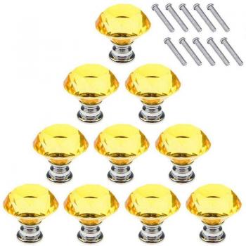 40mm Yellow Glass Drawer Pulls Set