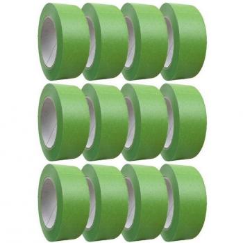 Profi+ Feinkreppband 12‑Rollen – Grüne Abdeckstreifen 50 mm × 50 m