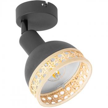 Lindby Lonnaris Spot mit Rattan, schwarz, 1-fl
