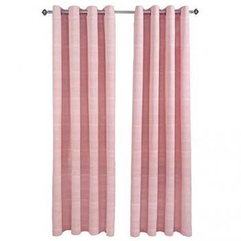 HOMESCAPES Homecapes Cotton Rajput Ribbed Pink Curtain Pair, 66 x 90' Drop