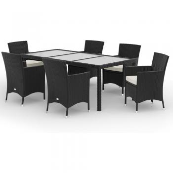 Set di mobili da giardino in polyrattan 7 pezzi nero/crema