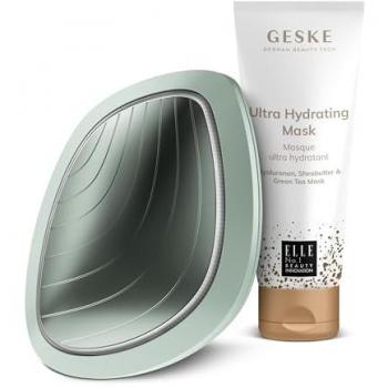 GESKE German Beauty Tech Porenreiniger Sonic Warm & Cool Mask 9 in 1 Farbe: Green + Gratis Kosmetik, Packung (Gerät & USB-Ladekabel)