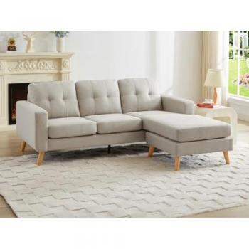 Canapé d'angle réversible en tissu beige - VENTE-UNIQUE - BARTOLOME - 4 places - Déhoussable