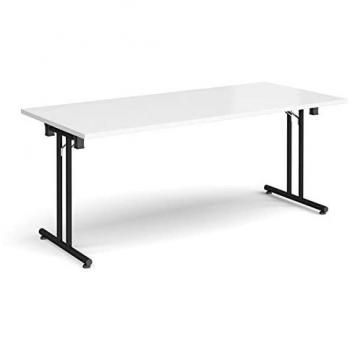 Dams Rectangular folding leg table with black legs and straight foot rails 1800mm x 800mm - white