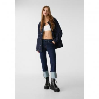 Jeans Capri Blu Denim con Risvolto 46 Stradivarius