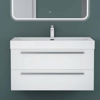 Mai&mai Meuble Suspendu de Salle de Bain Blanc Mat 100 cm – Vasque