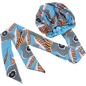 Large Satin Hair Wrap Cap with Double Layer and Ribbon