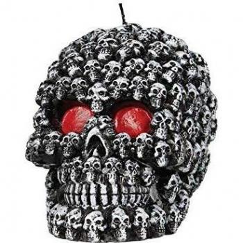 Candela Decorativa Nera con Motivo Teschio e Occhi Rossi - Accessorio per Feste Tematiche, Halloween e Carnevale