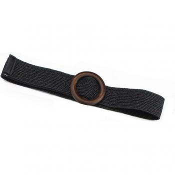 Hand-Woven Elastic Belt with Round Square Buckle