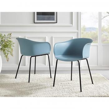 Scandi-Inspired Harper Blue Plastic Dining Chairs (Set of 2) with Black Powder-Coated Metal Legs