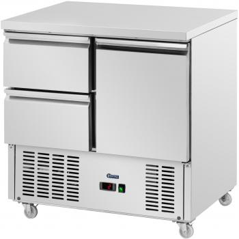 Banco refrigerato su ruote 240 L - 2 cassetti / 1 ripiano - 90 x 70 cm - Classe C - Acciaio inox - Royal Catering