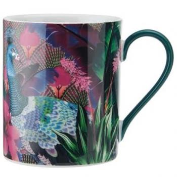 Taza Mikasa x Sarah Arnett, Porcelana, 350 ml, Diseño de Pavo Real, Apta para Lavavajillas