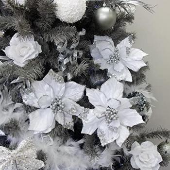 Set of 3 Silver Velvet Poinsettia Clips