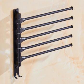 Wall Mounted European Black Space Aluminum Towel Rack - Movable Rotating Rod with 2/3/4/5 Bars
