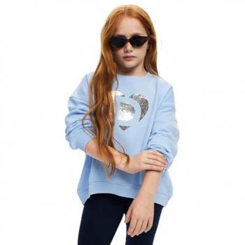 Felpa Desigual Blu Cielo con Logo Argento