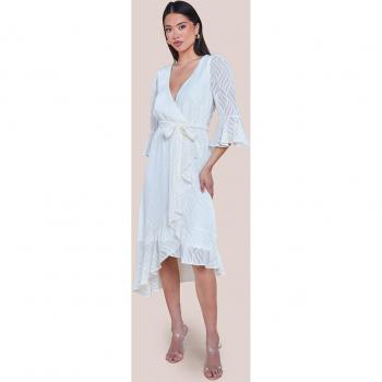 Chiffon Geo Wave Front Frill Wrap Midi Dress