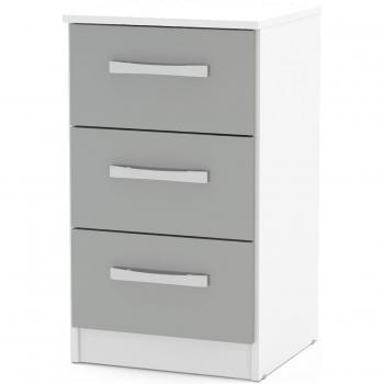 Birlea Lynx Grey High Gloss and White 3 Drawer Bedside Table