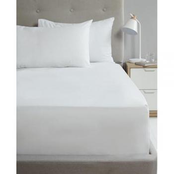 RAPPORT HOME Percale Fitted Sheet – 10” (25 cm), 180 TC, PolyCotton, Soft Durable, White, Double