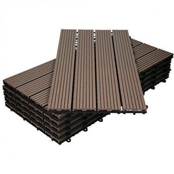 Dalles WPC 60x30 cm - 12 pièces - 2m² - Aspect Bois - Marron Foncé