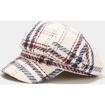 Boina octogonal de algodón para mujer, gorro cálido a rayas a cuadros