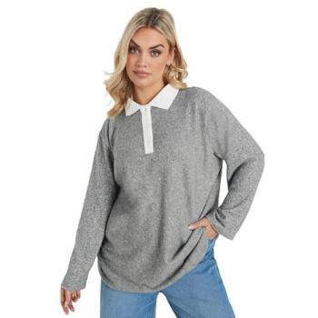 Grey Long Sleeve Collared Top with Rugby Detail
