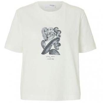 Selected Femme Boxy Fit T-shirt met Print - Ink SS - Snow White