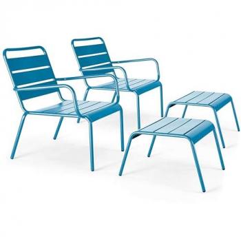 Set di 2 poltrone reclinabili con poggiapiedi in metallo blu pacifico - Palavas