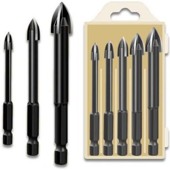 5-Piece Cross Hex Tile Drill Bit Set for Glass, Ceramic, Concrete
