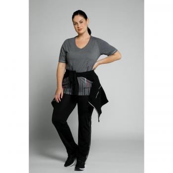 T-shirt sportiva grigia con scollo a V e righe, Donna, Taglia 48/50, Cotone/Poliestere