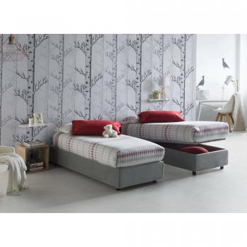Letto Singolo Asia, Contenitore in Tessuto, Made in Italy, Apertura Frontale, per Materasso Cm 80x190, Colore Grigio