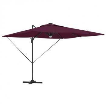 Parasol Roma Rosso Bordeaux 286x285x270 cm in Alluminio con LED