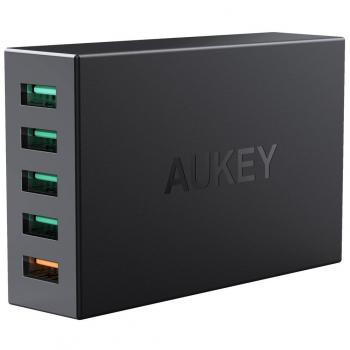 AUKEY Quick Charge 3.0 USB Ladegerät 5 Ports 55,5W USB Netzteil für Samsung Note 8/S8/S8+, LG G5/G6, iPhone X/8/8 Plus, iPad Pro/Air, Google Pixel, Nexus 5X/6 und mehr