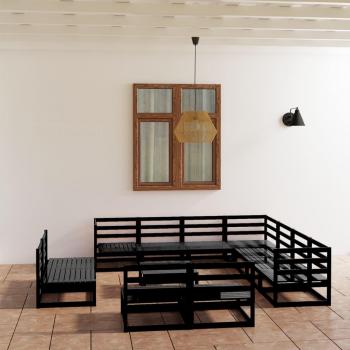 VidaXL 12 Piece Garden Lounge Set Black Solid Pinewood