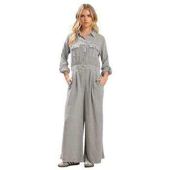 Women's Light Grey Petite Wide-Leg Jumpsuit – Size 12