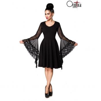 Robe Mi-Longue Ocultica - Gothique - Manches Trompette - S à 4XL - Femme - Noir