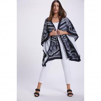 Plus Size Black Tile Print Open Front Oversized Kimono, Women, Sizes 16-22, Polyester