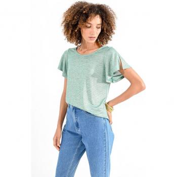 T-shirt lucida donna girocollo con dorso incrociato