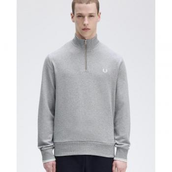 Men's Fred Perry Half Zip Sweatshirt - Steel Marl - Size: 40/Regular