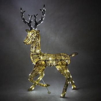 Reno Iluminado Dorado 120cm Decoración Navideña con 200 Luces LED