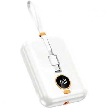 Banco de energía DAM de 10.000mAh con carga rápida PD22,5W, cable USB-C y Lightning incorporado